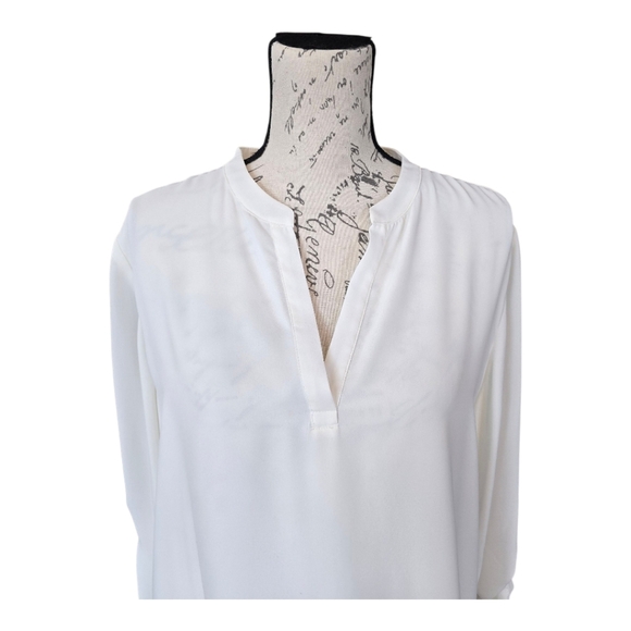 Chico's Ivory Roll Tab Long Sleeve Semi Sheer Tunic Blouse XL - Picture 3 of 8